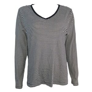 Croft & Barrow Top Womens Size XL Black White Long Sleeve Classic Tee Cotton